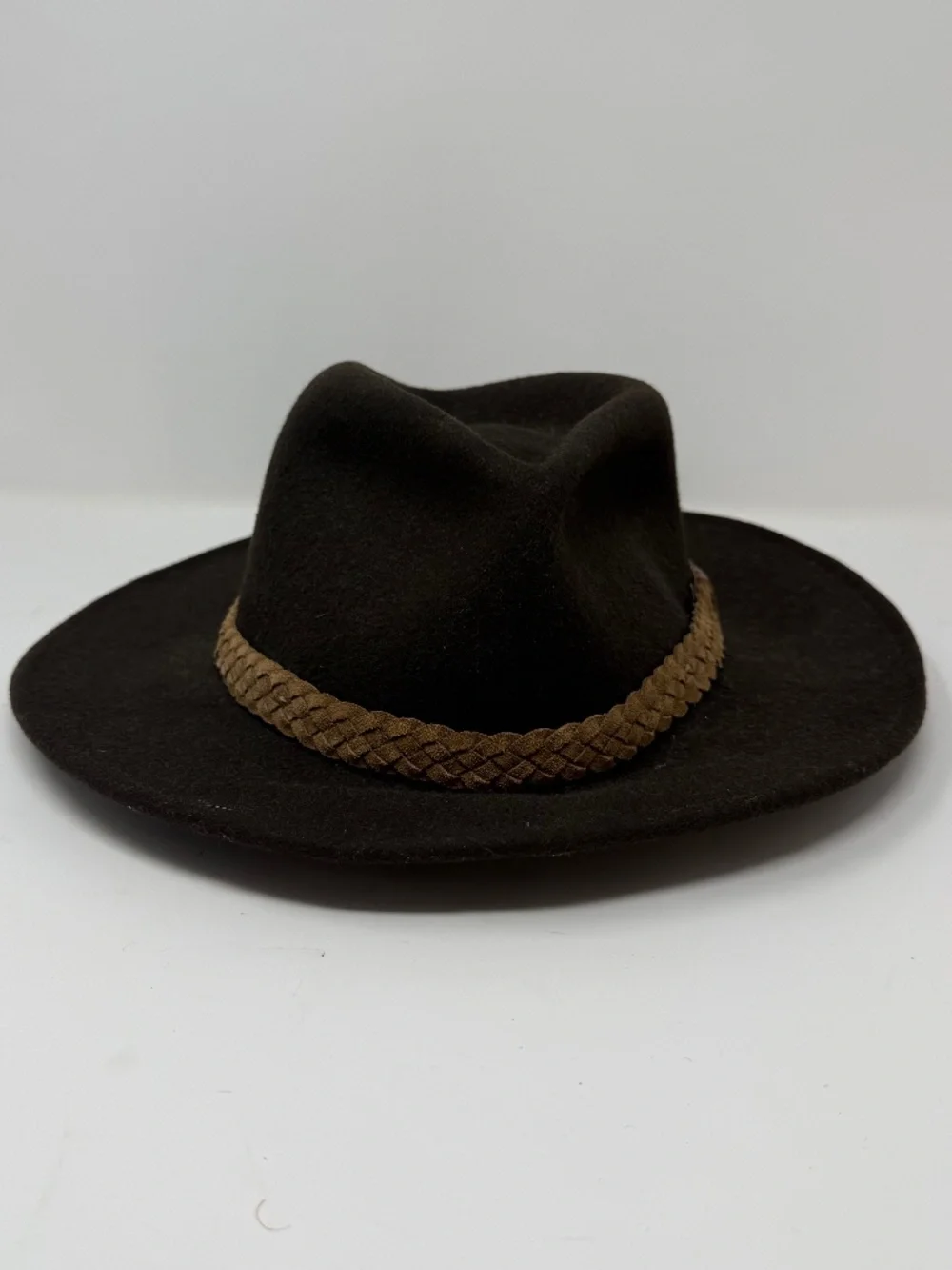 Orvis Felt Hat Brown Woven Leather Band Wool Outdoor Fedora Safari Men's
